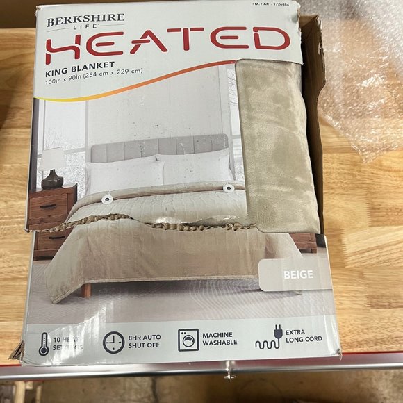 Berkshire Life Heated KING Blanket 100" x 90" Beige Electric Blanket Heated - Picture 1 of 2